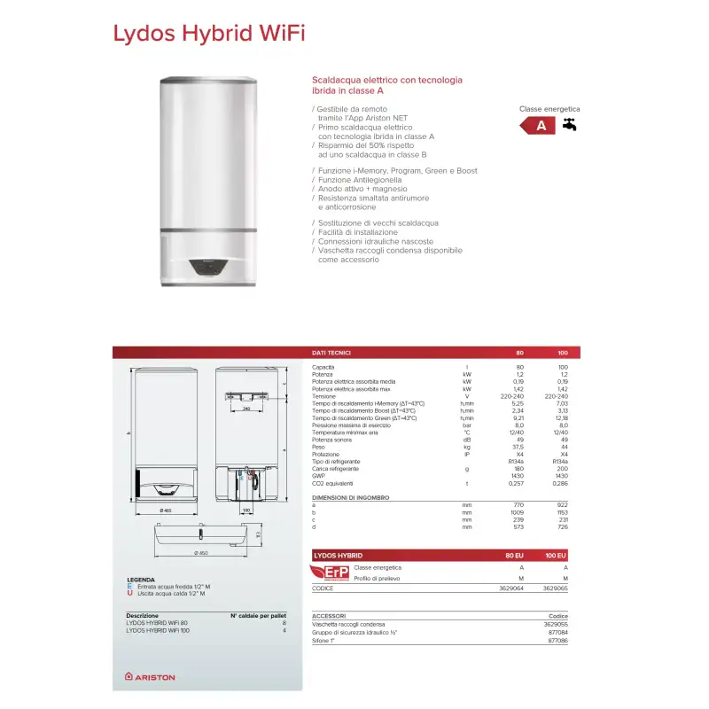 Scaldacqua In Pompa Di Calore Ibrido Ariston Lydos Hybrid Wifi Da Litri