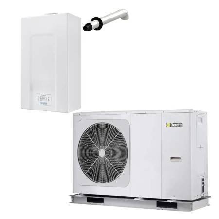 Sistema Ibrido Beretta con caldaia a condensazione Mynute X Box 30C da 30 kW e pompa di calore Hydro Unit M da 12 kW