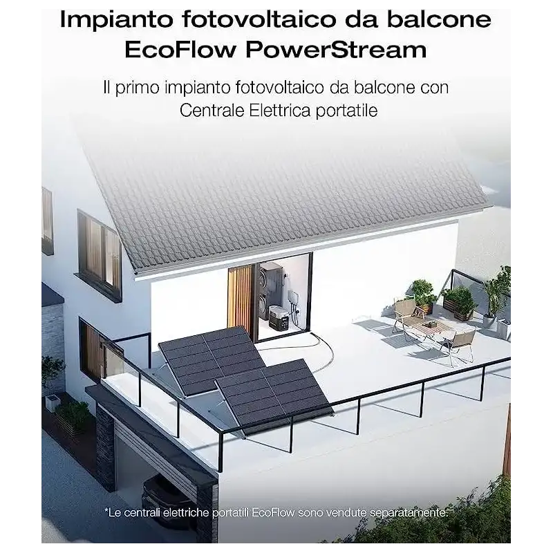 Impianto fotovoltaico da balcone ECOFLOW PowerStream microinverter grid tie  pannelli solari 800W Wi-fi centralina DELTA MAX