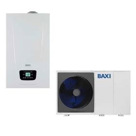 Sistema ibrido con caldaia da 28 kw in integrazione alla pompa di calore Baxi Auriga 10 kw monoblocco inverter monofase R32